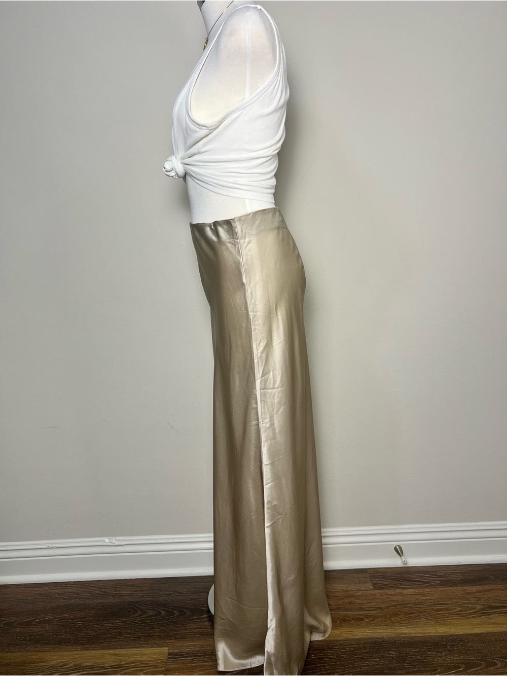 Quince 100% Washable Silk Maxi Skirt Champagne Elastic Waist NWT Large - Picture 5 of 8